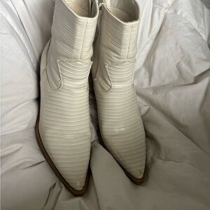 Steve Madden Ivory Croc-Embossed Pointed Western Ankle Boots